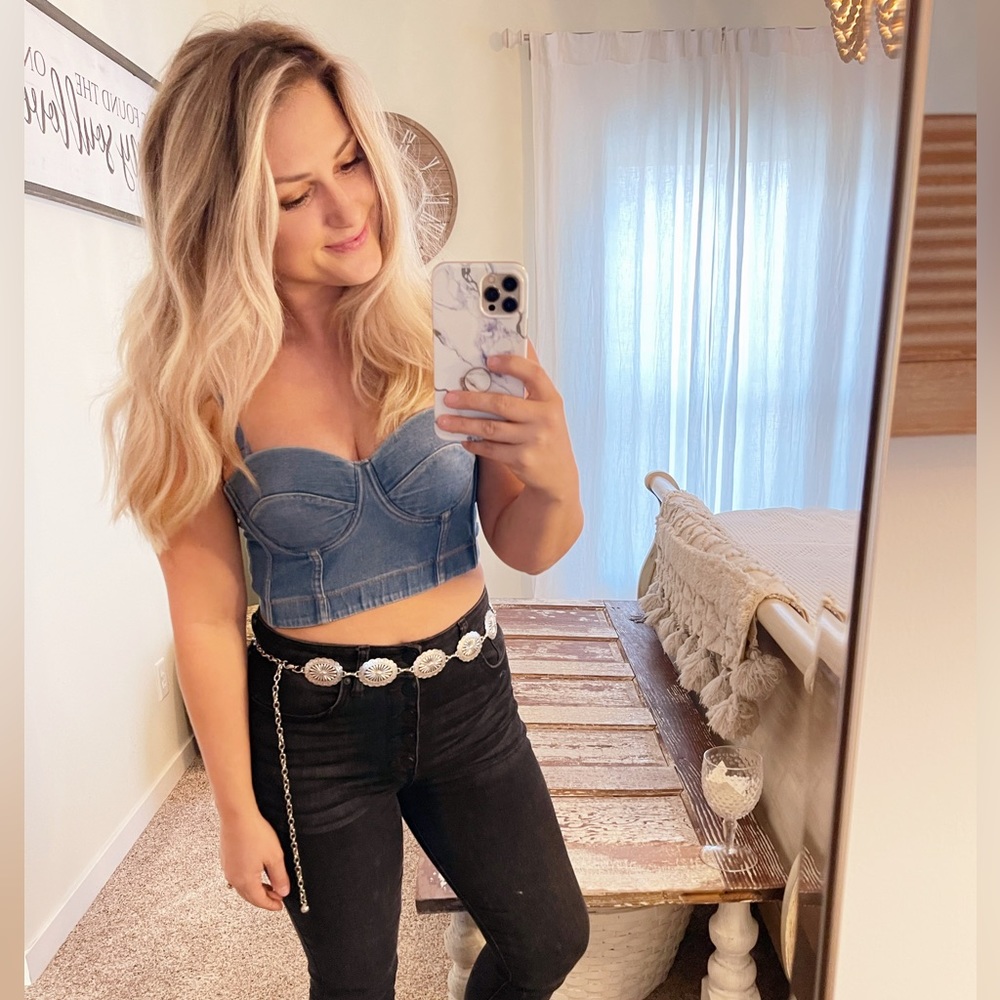 Denim Crop Top Bustier Corset Top Strapless Denim Corset Western Top